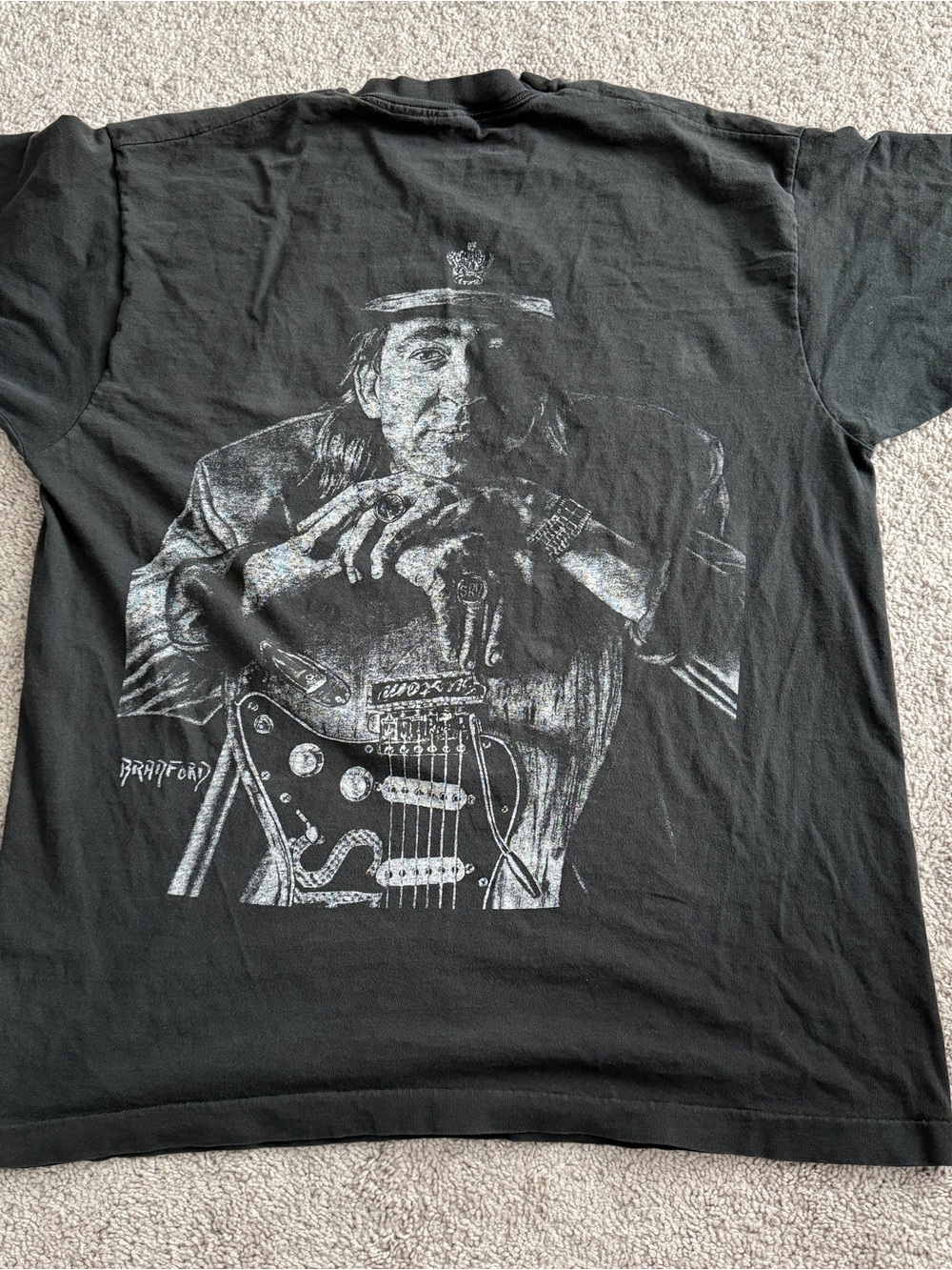 Vintage 90s Stevie Ray Vaughan Bradford Gallery Tee XL Single Stitch Faded Black
